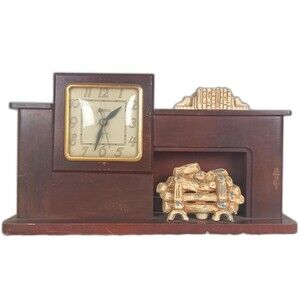 Table Clock With Fireplace United Clock Vintage Table Clock Working Condition